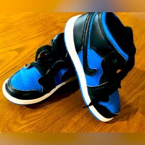 Nike Air Jordan 1 Shoes Boys Size 9C Black Royal Blue Toddler Sneaker